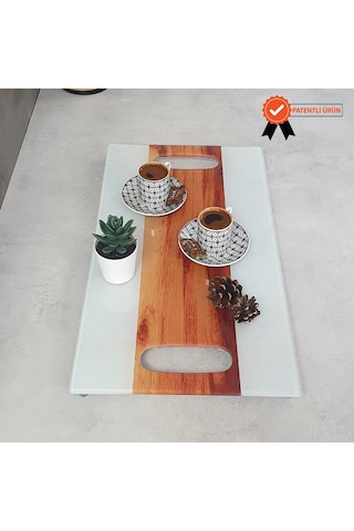 Decorita Cam Tepsi Ahşap Şeritli 29Cm X 52Cm
