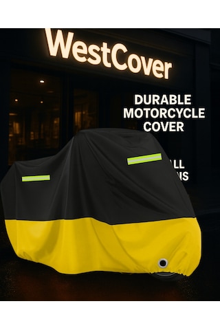 Çelik Motor Cup 110 Uyumlu Motosiklet Brandası Sarı Siyah Reflektörlü Motor Örtüsü
