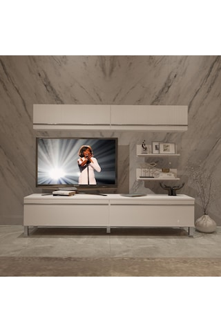 Decoraktiv Eko 5 Mdf Std Krom Ayaklı Tv Ünitesi Tv Sehpası Beyaz