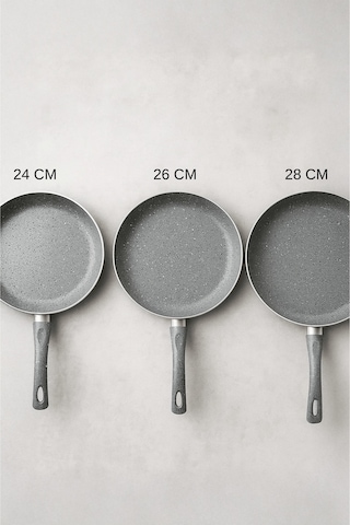 Granit 3 Lü Tava Seti - 24/26/28 Cm Kızartma Tavası Gri