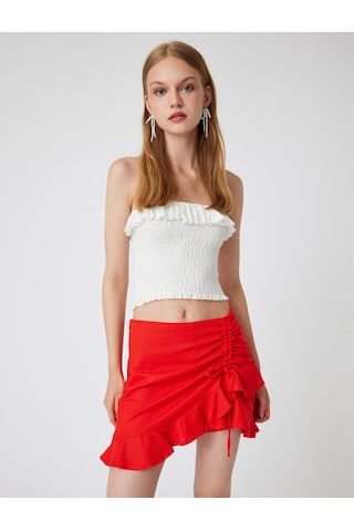 Koton Fırfırlı Mini Keten Şort Etek Slim Fit Fiyonk Detaylı Kırmızı 4sal70013ıw Kırmızı