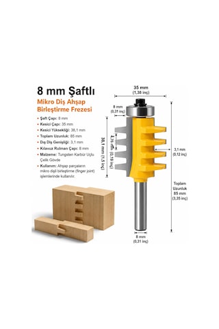 Mikro Diş Ahşap Birleştirme Frezesi 35 38,1 85 Mm 8 Mm Şaft Mikro Diş Ahşap Birleştirme Frezesi 35 38,1 85 Mm 8 Mm Şaft