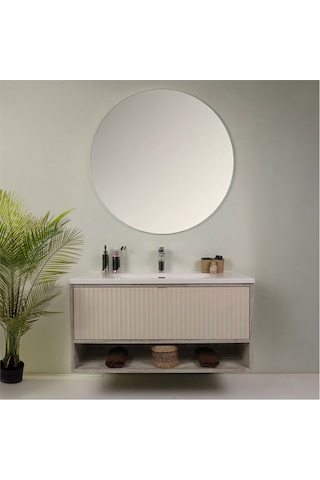 Kobos Elegant 100 Cm Banyo Dolabı Seti Grey Oak + Vanilya