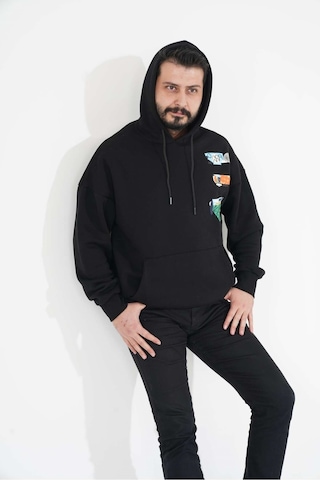 Unisex Kapüşonlu Sırt Baskılı Kanguru Cep Sweatshirt 001
