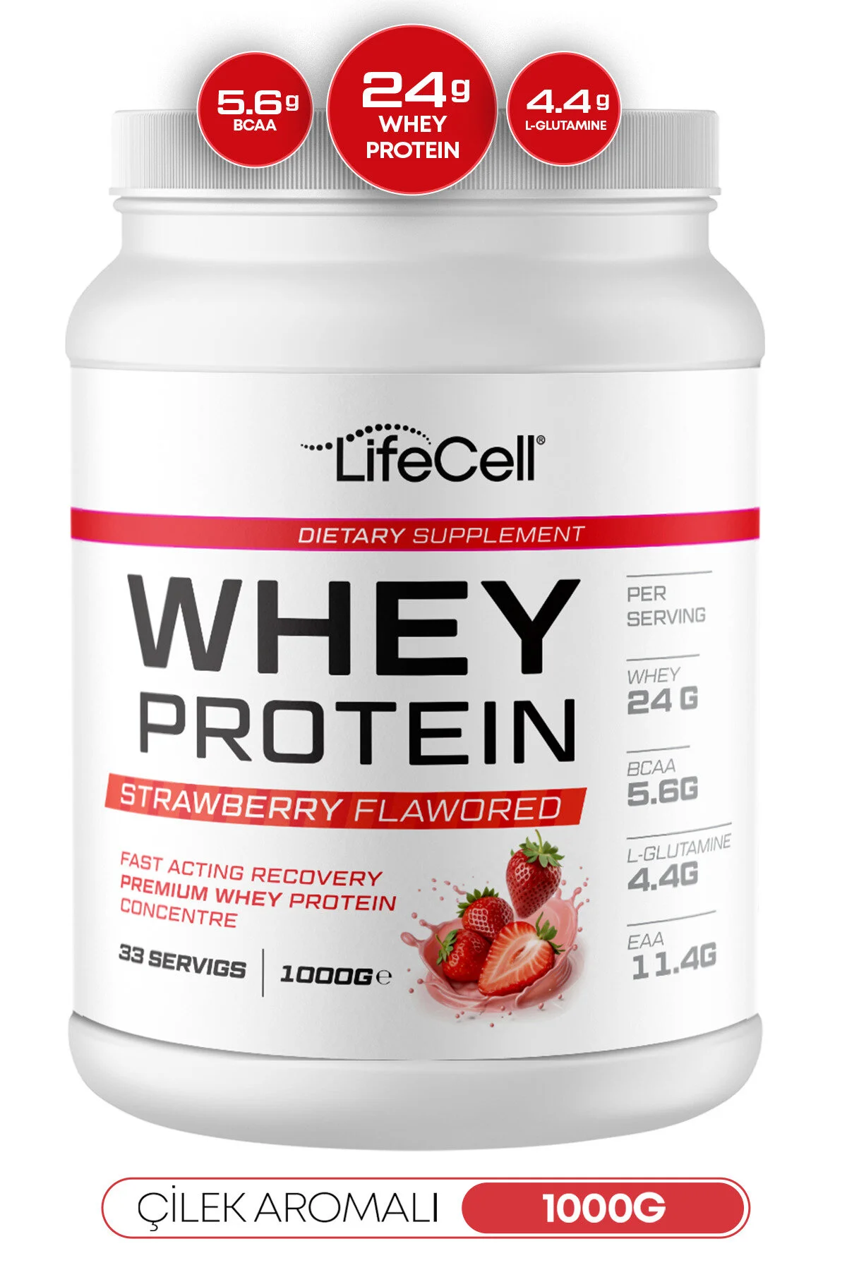 Whey Protein Tozu Çilek Aromalı 33 Servis - 1000g