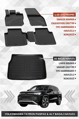 Sahler Volkswagen Tayron 2024 Sonrası Uyumlu 4.5d Premium Havuzlu Oto Paspas Ve Liner Alt Bagaj Havu