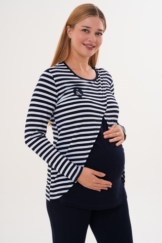 Mecit Pijama Mecit 6303 Lacivert Likralı Spor Hamile Lohusa Pijama Takımı