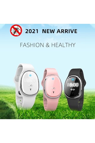 Kosona M19 Ultrasonik Sinek Kovucu Bileklik - Bebek, Hamile Ve Yetişkinler İçin Dışarıda Kullanıma Uygun, Saat Fonksiyonlu, Su Geçirmez Siyah