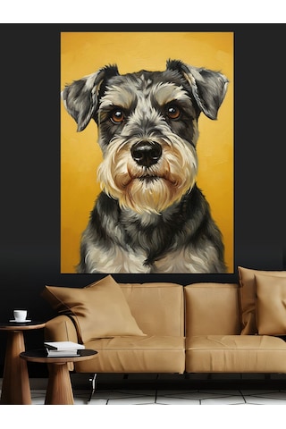 Sevimli Schnauzer Köpek Portresi Dekoratif Kanvas - Mdf Ahşap Tablo