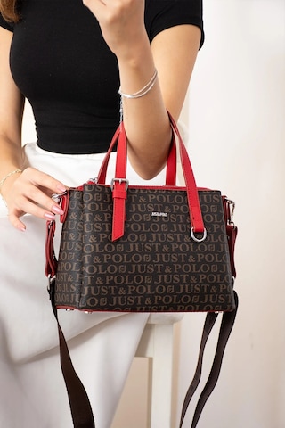 Just Polo Kadın Orijinal Ayarlanabilir Askılı Şık El Ve Omuz Çantası Shopper Ebat : 18 X 25 Cm Kahverengi - Kırmızı