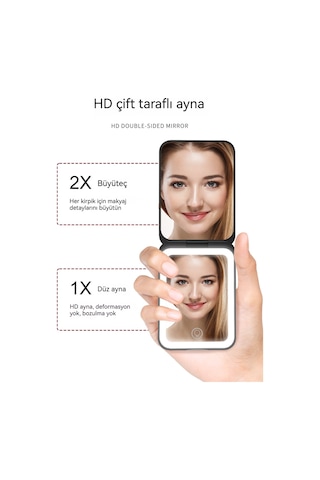 Aurora Lambaşarjlı El Tipi Maki Yaj Aynasıüç Renkli Aydınlık Kare Küçük Taşın İse Katlanıra Siyah