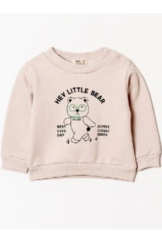 Erkek Bebek 3 İplik Kalın Ayıcık Desenli Eşofman Takım-14910 Taş