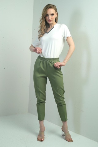 By Saygı Kadın Beli Lastikli Yandan Cepli Havuç Paça Pantolon-40784 Yeşil