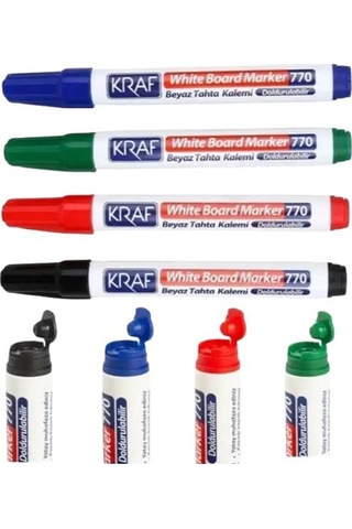 Kraf Doldurulabilir Beyaz Tahta Kalemi 4lü Ve Panda Mıknatıslı Yazı Tahtası Silgisi Set Çok Renkli