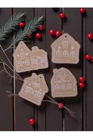 Yılbaşı, Gingerbread Ev Tasarımlı Hediye Etiket & 10m Jüt İp Seti