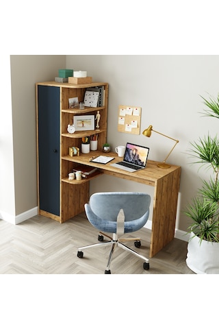 Roma Raflı Çalışma Masası , Çalışma Ofis Masası Sol Dolaplı A.çam Antrasit - Atlantik Çam