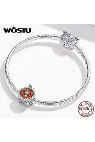 Novahub Doğal 925 Ayar Gümüş Kırmızı Greyfurt Charm Fit Boncuk Bilezik Kolye, Wostu Orijinal Tasarım Gümüş