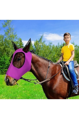 Mavi 1 Adet At Maskesi Sivrisinek Sineği Nefes Streç Dayanıklı Elastik Binicilik Malzemeleri Sürüş Donanımları