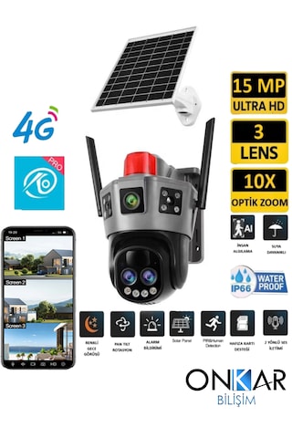 Okam Pro 6020 Solar Güneş Enerjili 4g Sim Kartlı 15mp 3 Lens 10x Optik Zoom Güvenlik Kamerası