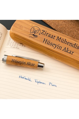 Ziraat Mühendislerine Özel Bambu Kutulu Kalem Seti