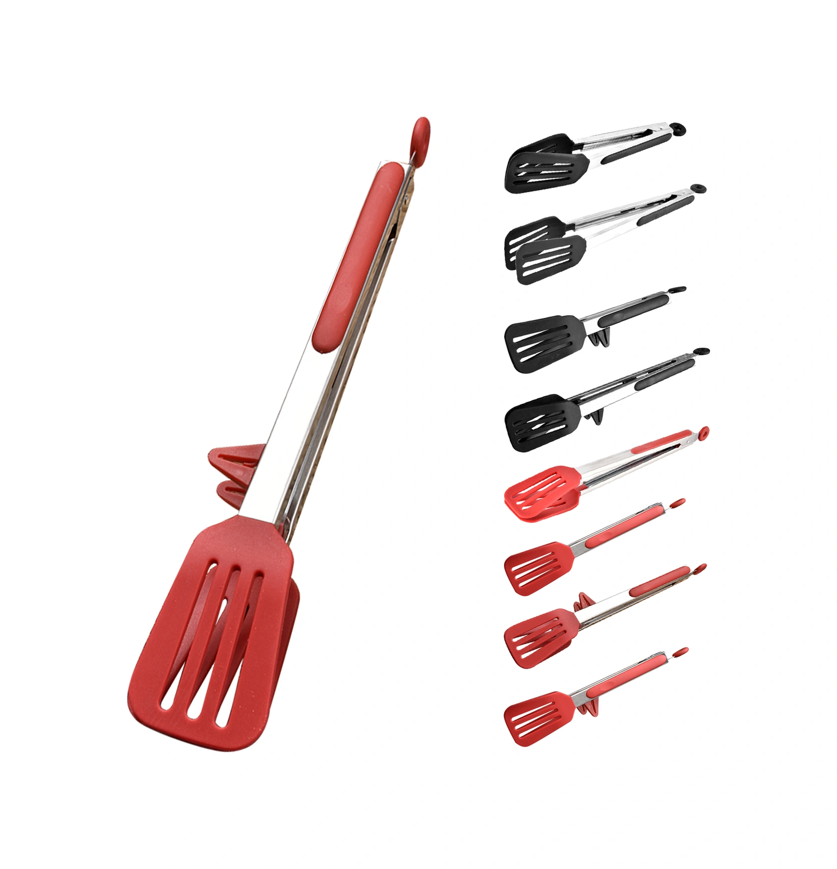 Youmex 34.5 Cm Büyük Boy Gıda Kalitesi Silikon & Paslanmaz Çelik Izgara Araçları, Isıya Dayanıklı, Tutuşu Kolay, Asma Çemberi, Kırmızı Çok Renkli