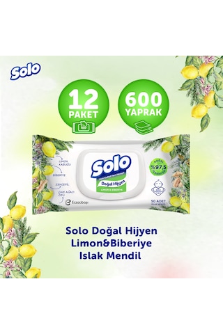 Solo Doğal Hijyen Limon&biberiye Islak Mendil 12'li 600 Yaprak