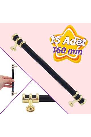 15 Adet Sarmaşık Kulp Siyah Altın Gold 160 Mm Kulp Mobilya Mutfak Dolabı Çekmece Dolap Kapak Kulpu Kulbu Metal Kulpları