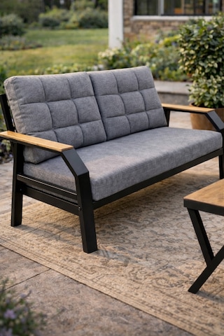 Ard & Garden Kavacık 2+1+1 Masalı Gri Bahçe Oturma Takımı Balkon, Teras, Veranda, Minderli Metal Koltuk Takımı Gri