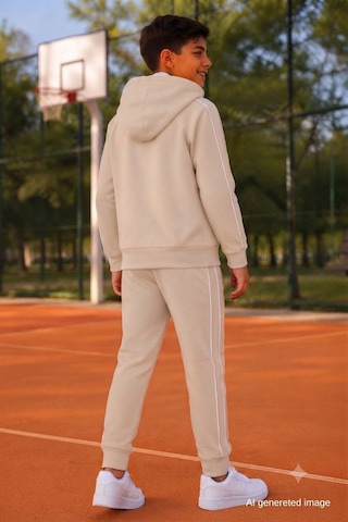 Pina Kids Erkek Çocuk Scuba Unlimited Çift Şeritli Kapüşonlu Reglan Kol Dalgıç Kumaş Eşofman Takımı Esf7024 Krem