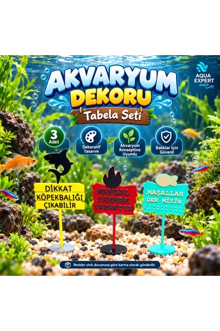 Akvaryum Dekoru - Tabela - Akvaryum Dekor - 3 Adet - Salınım Yapmaz - Balıklar İçin Güvenli - V6