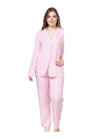 Yaren Collection Pamuklu Kadın Pijama Takımı Uzun Kollu Nefes Ala Pembe