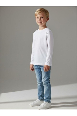 Zekids Erkek Çocuk Pamuklu Bisiklet Yaka Uzun Kollu Basic T-shirt-16775 Ekru
