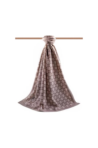 Vissona Lüks Medine İpeği Monogram Desenli Taş Renkli 75x195 Kırışmaz Şal Moss Krep Dikiş Tipi İtalyan Dikişli Çok Renkli