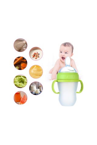 Yaozixa Yeşil 240ml Gn033 Bebek Aşı Botu, Silikon Kelebek Kaşığı İle Leakproof, Toksik Olmayan, Taşınabilir Bebek Yemek Botu