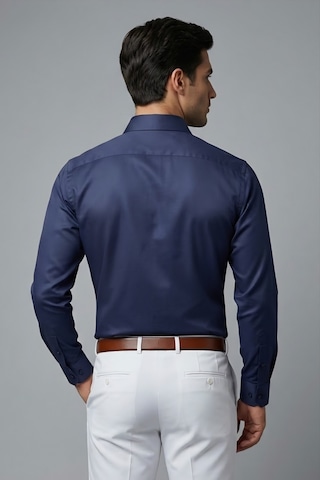 Torivalli Collection Dar Kesim Slimfit Saten Kolay Ütülenebilen Mevsimlik Cepsiz Uzun Kollu Kol Düğmesi Takılabilen Erkek Gömlek Lacivert
