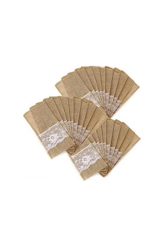 Ulzyvf Doğal Keten Dantelli 30'lu Çatal Kaşık Kılıfı - Düğün & Özel Günler İçin Şık Organizer Diğer Diğer