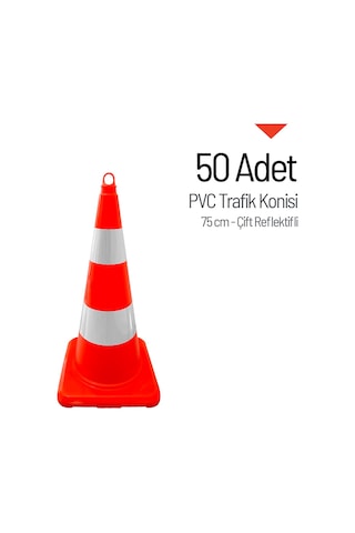 50 Adet Pvc Trafik Konisi 75 Cm Çift Reflektifli Trafik Dubası-3734