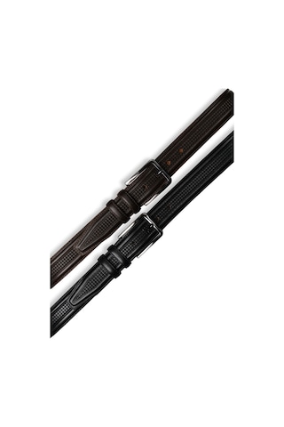 Mft Leather Hakiki Deri Kare Desen İşlemeli Klasik Tokalı Erkek Kemer , 3,5 Cm, Siyah 9049 Siyah