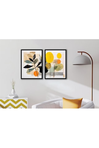 Desenler Ve Bitkiler Çerçeveli İkili Mdf Tablo Seti-174311