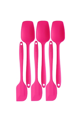 Silikon Kaşık Spatula Seti 6lı Yanmaz Yapışmaz Çizmez Fuşya 27cm