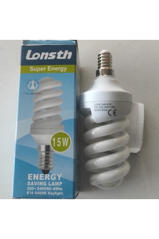 15w E14 İnce Duy Spiral Tasarruflu Ampul Beyaz Işık 6400k Lonsth 15w E14 İnce Duy