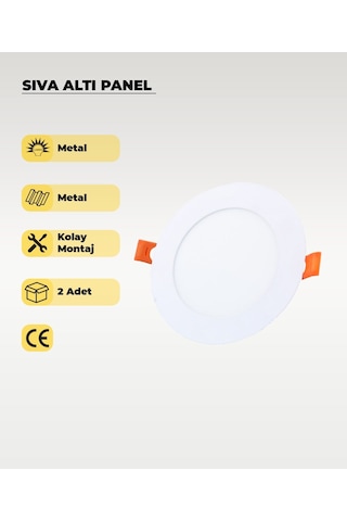 6w Sıva Altı Yuvarlak Slim Led Panel Sarı Işık 2 Adet Beyaz