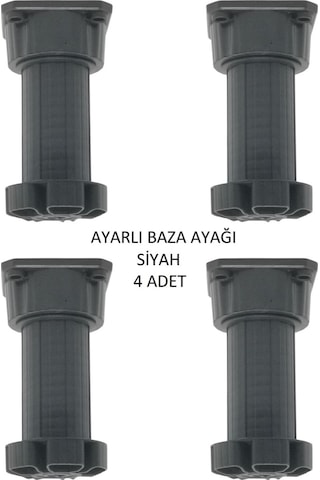 Ayarlanabilir Plastik Baza Ayağı 10-15 Cm, Siyah, Çok Amaçlı Dolap Ayağı 4 Adet Siyah