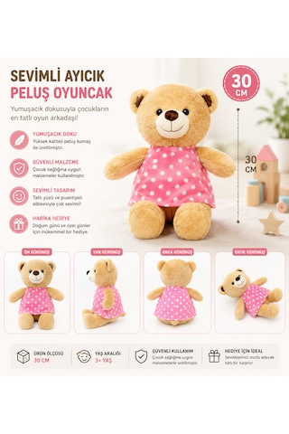 30 Cm Pembe Elbiseli Sevimli Peluş Ayıcık 046 - Pembe