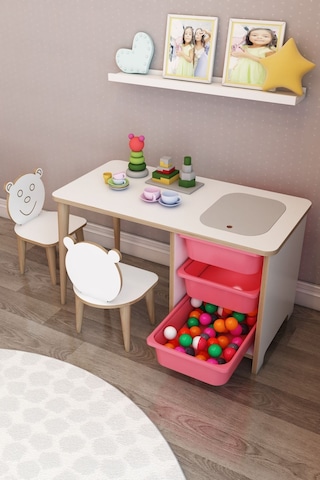 Moniev Çocuk Çalışma Masası Oyun Ve Etkinlik Masası Yaz Sil Masa Pembe Pembe