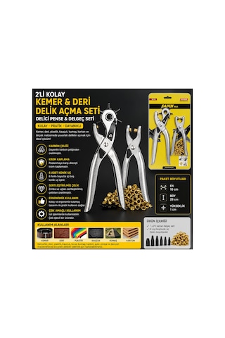 Loacandleco 2'li Kemer Delme Pensesi Seti Deri Delik Açma Aparatı Delgeç Pense Ve Çıt Çıt Takma Seti Metalik - 900277944 Metalik