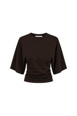 Mixray 2102 Kadın Modal Büzgü Detaylı Dökümlü Soft T-shirt Kahve Kahverengi