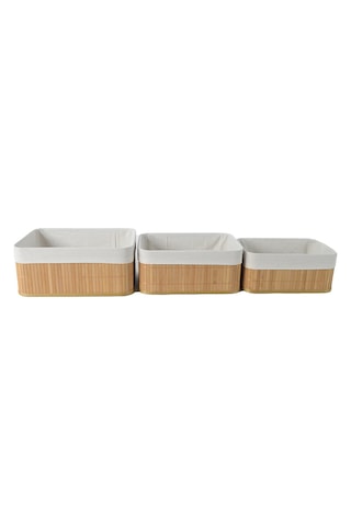 Koçtaş İçi Kumaş Bambu Sepet Set Bej