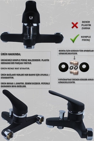 56623 Banyo Bataryası Duş Musluğu Musluk Armatür Siyah Beyaz Krom Gold Krom - Siyah