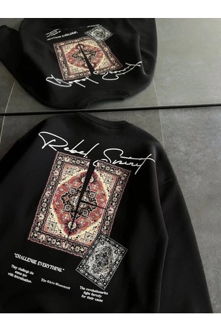Zenna Tarz Bisiklet Yaka Baskılı Sweatshirt - Siyah